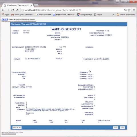 oasis-web warehouse receipt